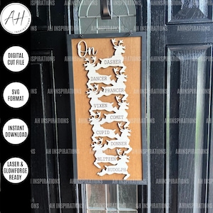 Cabide de porta de boas-vindas de rena de Natal, arquivo de corte SVG a laser Glowforge, placa de saudações de Papai Noel para o feriado, placas de parede de entrada, decoração para clima frio
