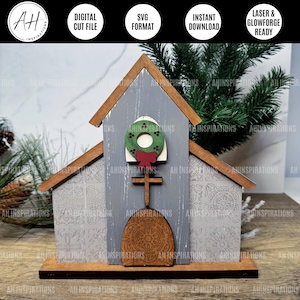 Vintage Christmas Church Tabletop Sitter Retro Winter Sign Glowforge SVG Laser Cut file Antique Faith Religious Gift for Holiday Laser