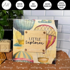 Placa temática infantil de balão de ar quente, decoração de parede para berçário, citação SVG, arquivo SVG recortado a laser Glowforge, ideia de presente para chá de bebê, arte para quarto infantil