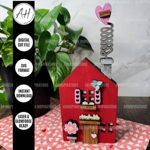 Saint-Valentin coeur maison sitter, oiseaux de mer, fichier de coupe SVG Glowforge, cadeau pour la Saint-Valentin, décoration de table fantaisiste, décor Galentine