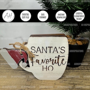 Decoração de caneca de café de Papai Noel de Natal, bandeja em camadas, xícara de inverno engraçada, arquivo de corte SVG a laser Glowforge, download digital instantâneo, presente para feriados