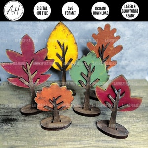 Fall Standing Trees, Fall Sign, Fall Glowforge, Fall Cut file, Halloween SVG, Fall Decor, Glowforge, Round Sign for Laser, Fall Trees