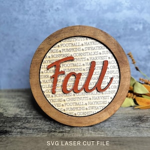 FALL Round Sign with Easel Fall Sign Fall Glowforge Fall Cut file Halloween SVG Fall Decor, Glowforge FALL Sign