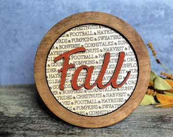 FALL Round Sign with Easel Fall Sign Fall Glowforge Fall Cut file Halloween SVG Fall Decor, Glowforge FALL Sign
