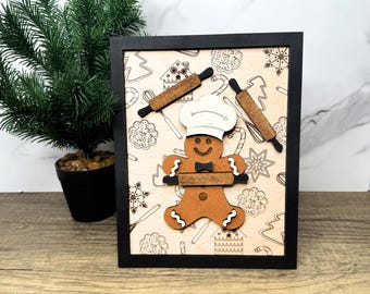 Gingerbread Man Christmas Cookie Picture Frame Retro Baking Decoration Kitchen SVG Glowforge Sign or Laser Cut File Decor Vintage Gift