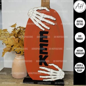 Skelet pompoen Halloween-standaard, pompoenbord, oktober Funny Lover SVG, Glowforge en lasergesneden bestand, vrijstaand cadeau voor decoratie