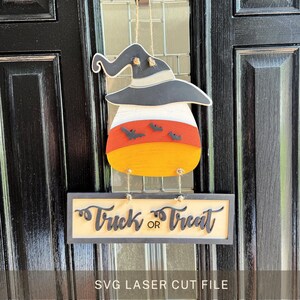 Halloween Candy Corn Door Hanging Candycorn Sign for Glowforge Basic and Plus Laser SVG Scary Cut File Funny Witch Bat Wall Hanger Sign