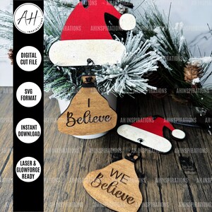 Enfeite de árvore de Natal alegre, cabide de Papai Noel, arquivo de corte a laser Glowforge SVG, presente para amantes de árvores de Natal, lembrança, faça você mesmo em madeira