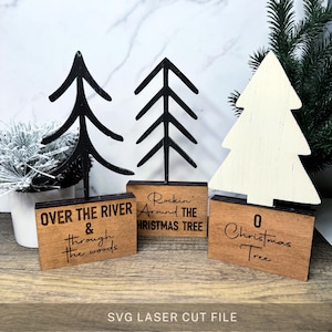 Christmas Carol Trees Shelf Sitter Set Winter Tree Glowforge SVG Laser Cut file Gift for Christmas Song Lover Rockin Around Over River