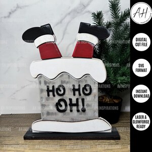 Papai Noel de Natal, babá de chaminé, arquivo SVG de corte a laser Glowforge, presente para ela, decoração de mesa Ho Ho Ho, decoração de prateleira de Natal alegre