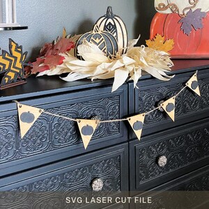 Fall Pumpkin Pennant Garland Glowforge Laser Instant Download SVG Autumn Thanksgiving Decoration Gift For Simple October November Decor