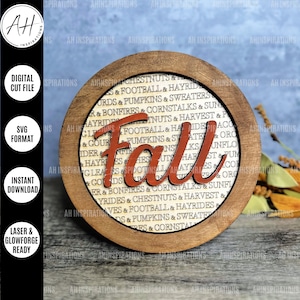 FALL Round Sign with Easel, Fall Sign, Fall Glowforge, Fall Cut file, Halloween SVG, Fall Decor, Glowforge FALL Sign