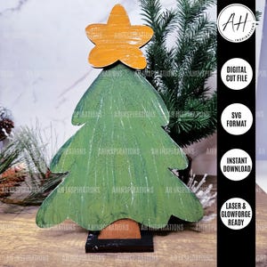 Christmas Vintage Tree Star Shelf Sitter, Retro Glowforge SVG Laser Cut file, Gift for Her, Tabletop Winter Decoration, BOHO Trees Decor