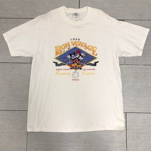 RARE EUC Vintage La Disney Store bordada Mickey y Minnie Bon Voyage Camisa