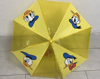Vintage RARE Disney Mickeys Stuff For Kids Donald Duck Yellow Plastic Umbrella