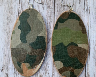 Small Camo EarringsCamouflage Cork Teardrop EarringsMilitary Lightweight EarringGift for Her under 10Statement Dangle and Drop Earrings