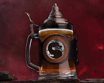 Mortal Kombat Beer Mug with Lid, Personalized Beer Glass, Custom Glassware, Beer Stein