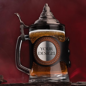 Custom Engraved Glass Beer Stein with Lid – Personalized Gift for Groomsmen or Him