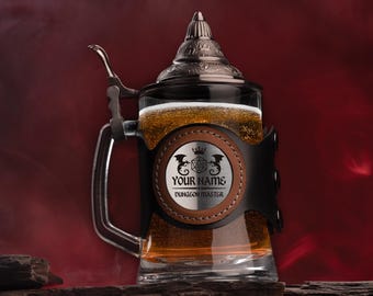 Dungeon Master Beer Mug with Lid, Dungeons and Dragons, DnD Personalized Beer Glass, Custom Glassware, Beer Stein