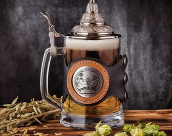 Groomsmen Beer Stein with Lid, Wedding & Bachelor Party Mug, Personalized Gift