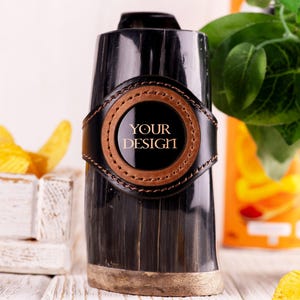 Tazza personalizzata in corno vichingo con rivestimento in pelle: regalo per bere norreno per lui