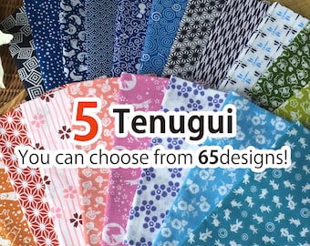 Toalla Tenugui 5 piezas ¡elige entre 65 diseños! /Algodón 100% / Hecho en Japón/13 pulgadas x 35,5 pulgadas