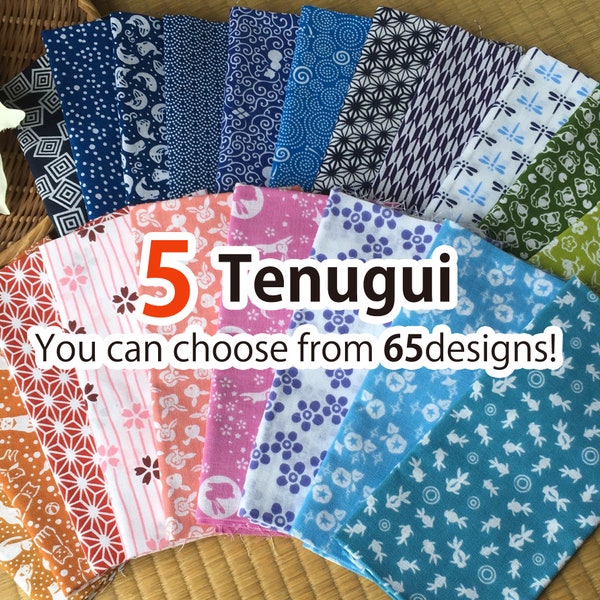 Tenugui towel 5 pcs choose from 65 designs! /Cotton 100% / Made in Japan/13inch x 35.5inch