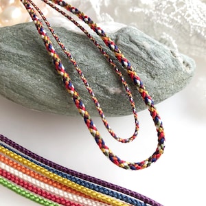 Traditional 7-Colored Silk Braided Cord for Protection and Luck /2mm,0.8mm 1meter  Japanese silk cord "Edo-uchi-himo" 8strand braid kumihimo