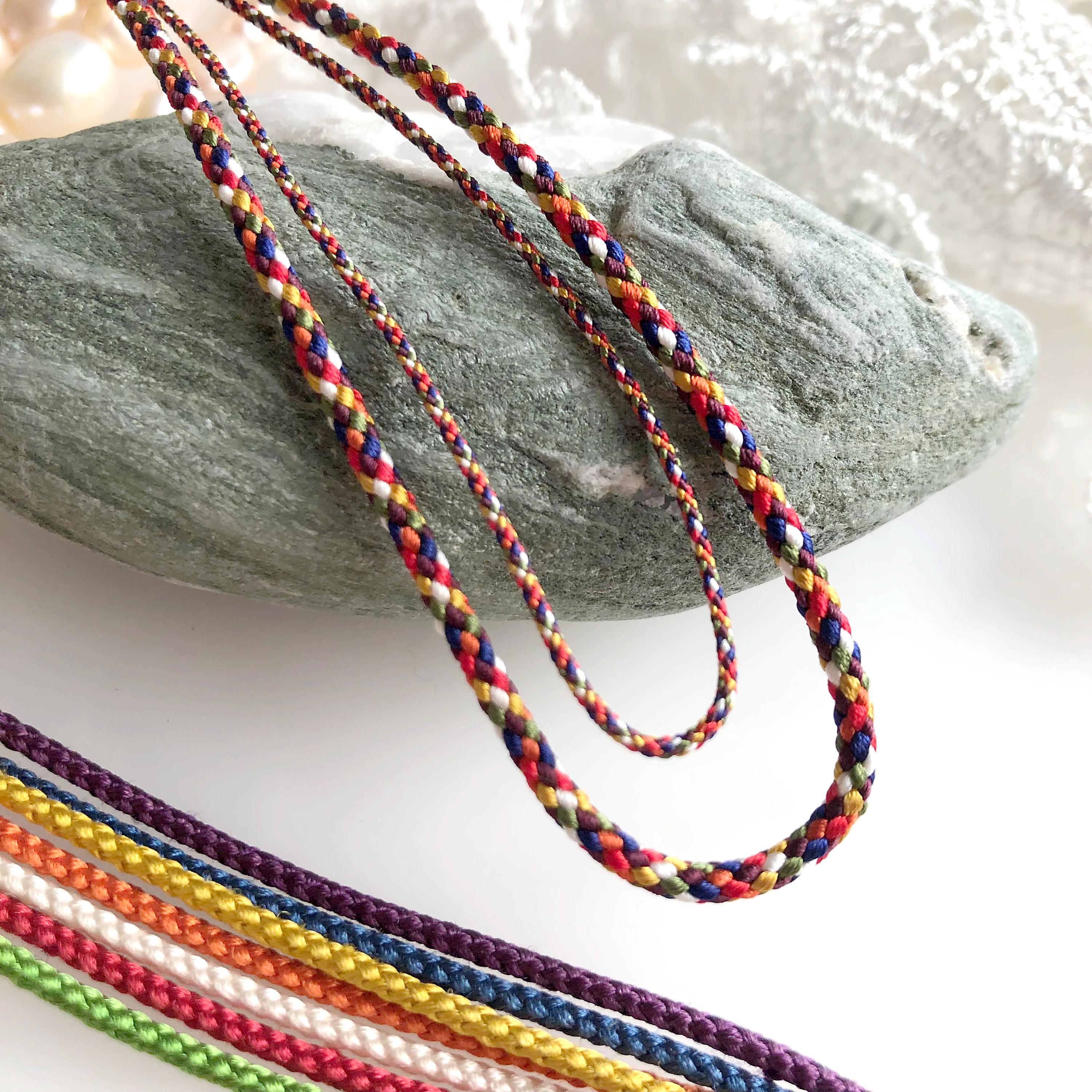 Traditional 7-Colored Silk Braided Cord for Protection and Luck /2mm,0.8mm 1meter  Japanese silk cord "Edo-uchi-himo" 8strand braid kumihimo