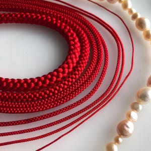 Luxury RED Japanese Silk Kumihimo Cord 0.7mm~7mm | 8-Strand Braid Masterfully Crafted Kyoto Silk cord for Exquisite Jewelry | Made in Japan