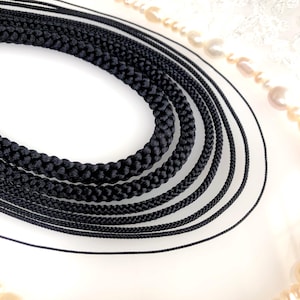 Luxury Japanese Silk Kumihimo Cord – Masterfully Crafted Kyoto Braid (Black, 0.7mm–7mm)  8Strand Braid for Exquisite Jewelry | Made in Japan