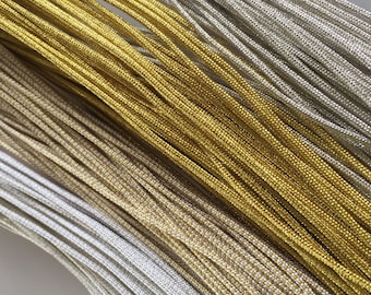 Gold & Silver round metallic cord kumihimo 2mm 5m Japanese kumihomo cord &quot;kara-uchi-himo&quot;/MADE in JAPAN