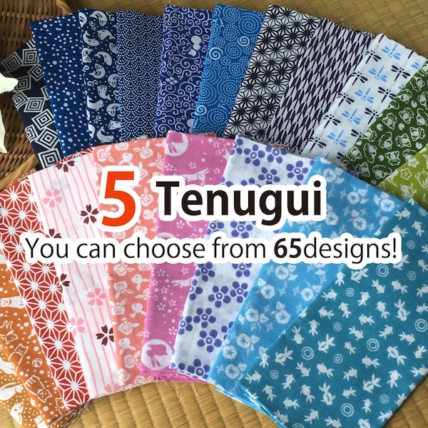 Tenugui handdukar 5 st, välj mellan 65 designer! / 100 % bomull / Tillverkad i Japan / 33 x 91 cm