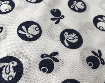 Japanese tenugui towel fabric uncut Japanese traditional pattern "moon rabbit"  /Cotton 100% / Made in Japan