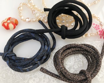 Black Handcrafted Silk Cord Made from Upcycled Silk Kimonos for Necklace, Bracelet, Hair accessory Made in Japan Black　Brown　Blue　Oshima