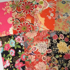 7 Stück Pre-Cut Assort 20 cm X 15 cm Kimono Print Crepe Rayon Hitokoshi Chirimen Assortment / s52-102 / für Tsumami Tsurushi Chirimen funktioniert