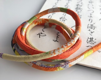 Handcrafted Silk Cord Made from Upcycled Silk Kimonos for Necklace, Bracelet,Hair accessory Made in Japan Orange & Green