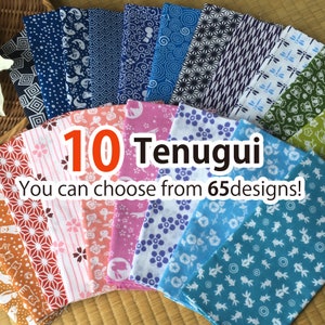 Tenugui towel 10 pcs choose from 65 designs! /Cotton 100% / Made in Japan/13inch x 35.5inch