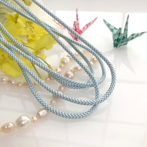 Light Blue Silk round braided cord kumihimo Japanese silk cord/3mm/1 meter &quot;Edo-uchi-himo&quot; 8 strand braid/for jewelry/ Kyoto kumihimo/  #24