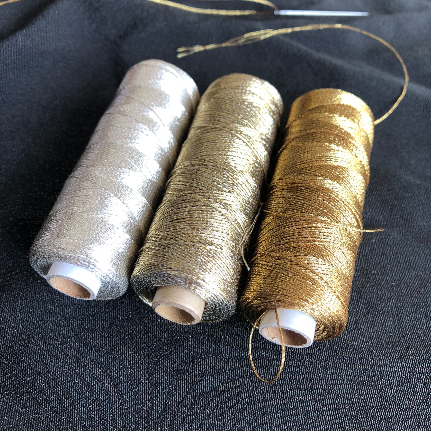 Metallic Yarn for Crochet, Tatting, Knitting, Embroidery. Glitter Yarn.  Lurex Gold Silver Lame Yarn 