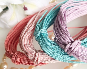 Silk round braided cord kumihimo 1.5mm 120cm Japanese silk cord "Edouchihimo" 8 strand braid/ MADE in JAPAN/ pastal tone color