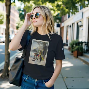 Japanese Ukiyo-e Samurai Art T-Shirt – Moon Over Shizugatake – Toyotomi Hideyoshi – Black Unisex Cotton Top – Gift for Art Lovers