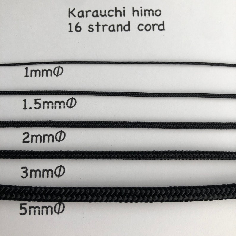 Black Silk round braided cord kumihimo 15mm 100cm Japanese silk cord Kara-uchi-himo 16 strand braid/for Minimalist jewelry image 5