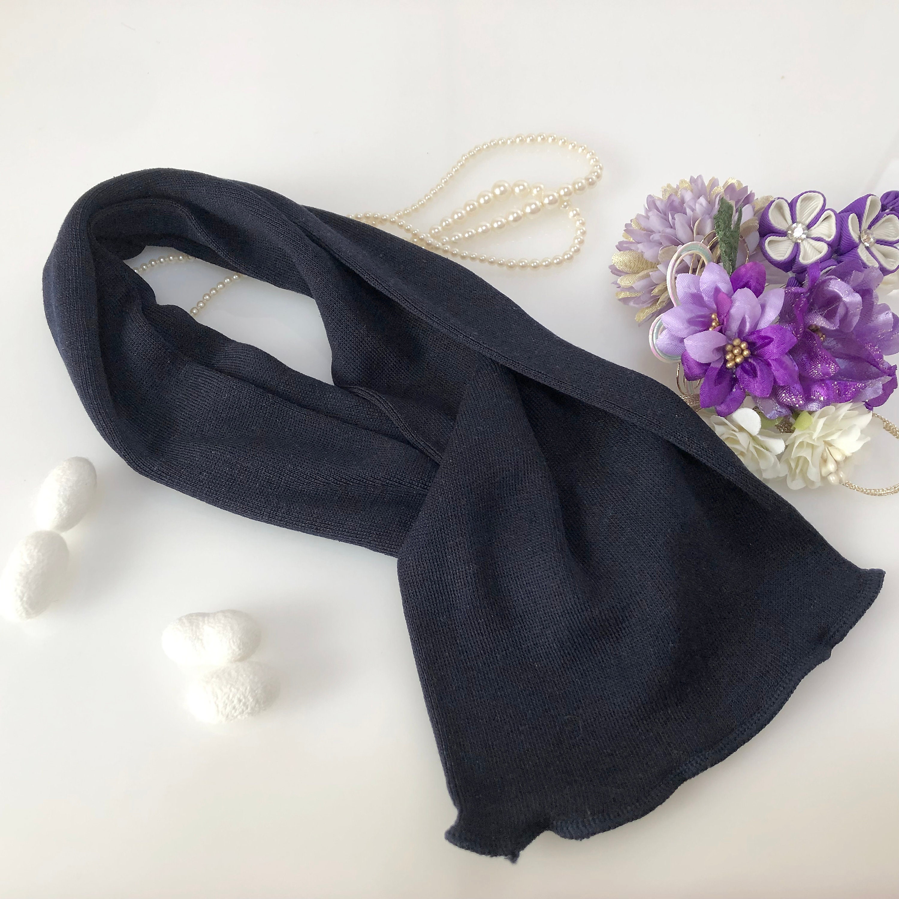 Silk Night Tube Cap Navy From Silk Yarn Shop 100% Silk, Long Type