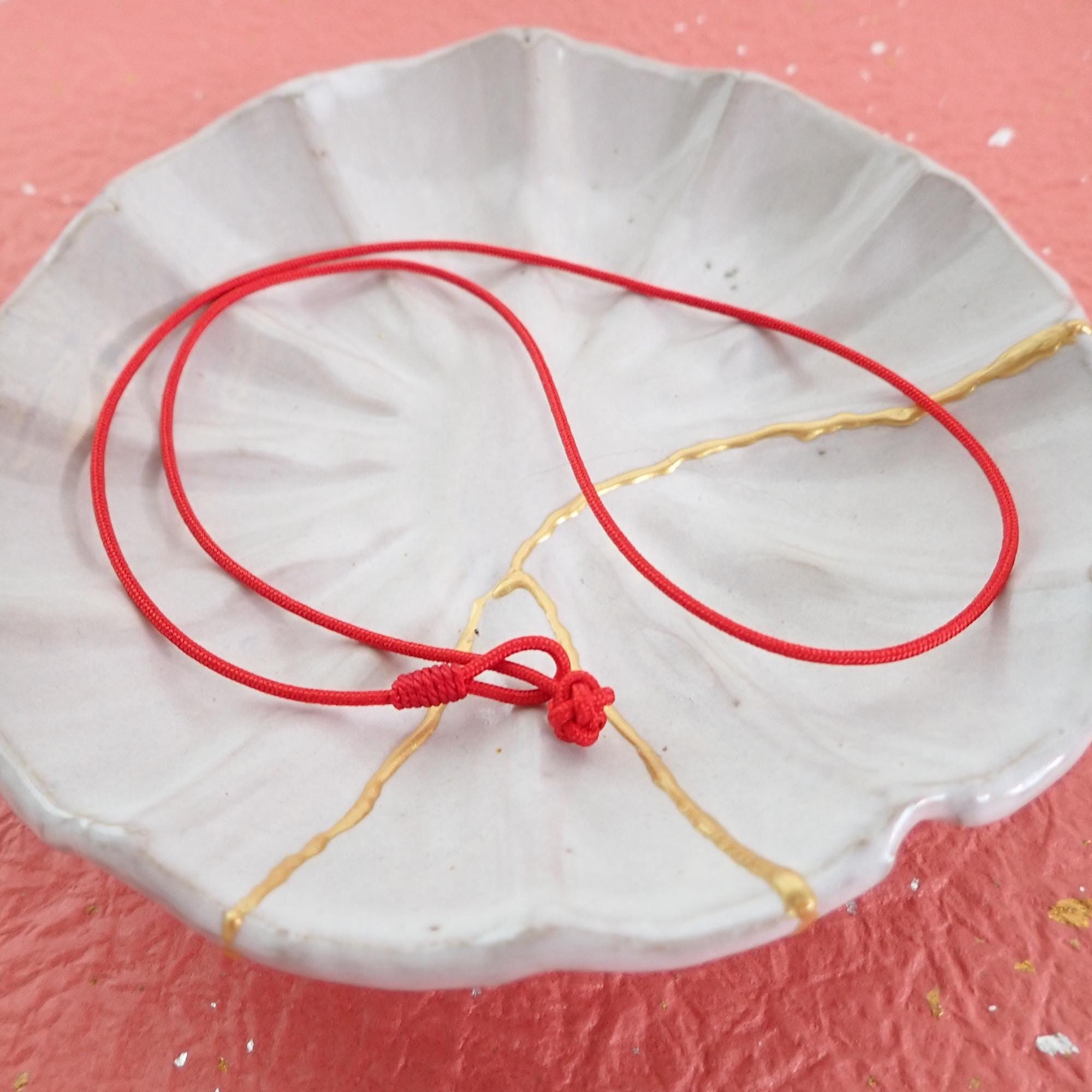 Red Silk Cord Necklace – Hand-knotted Kumihimo – Japanese Braided