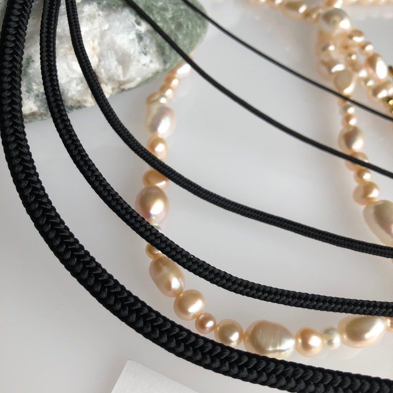 Black Silk round braided cord kumihimo 15mm 100cm Japanese silk cord Kara-uchi-himo 16 strand braid/for Minimalist jewelry image 8