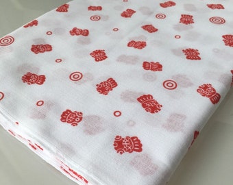 Japanese tenugui towel fabric uncut Japanese traditional pattern "Retro red goldfish"  /Cotton 100% / Made in Japan