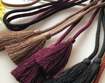 Silk round braided cord Japanese husahimo kumihimo 5mm width with tassel end / Made to order Available