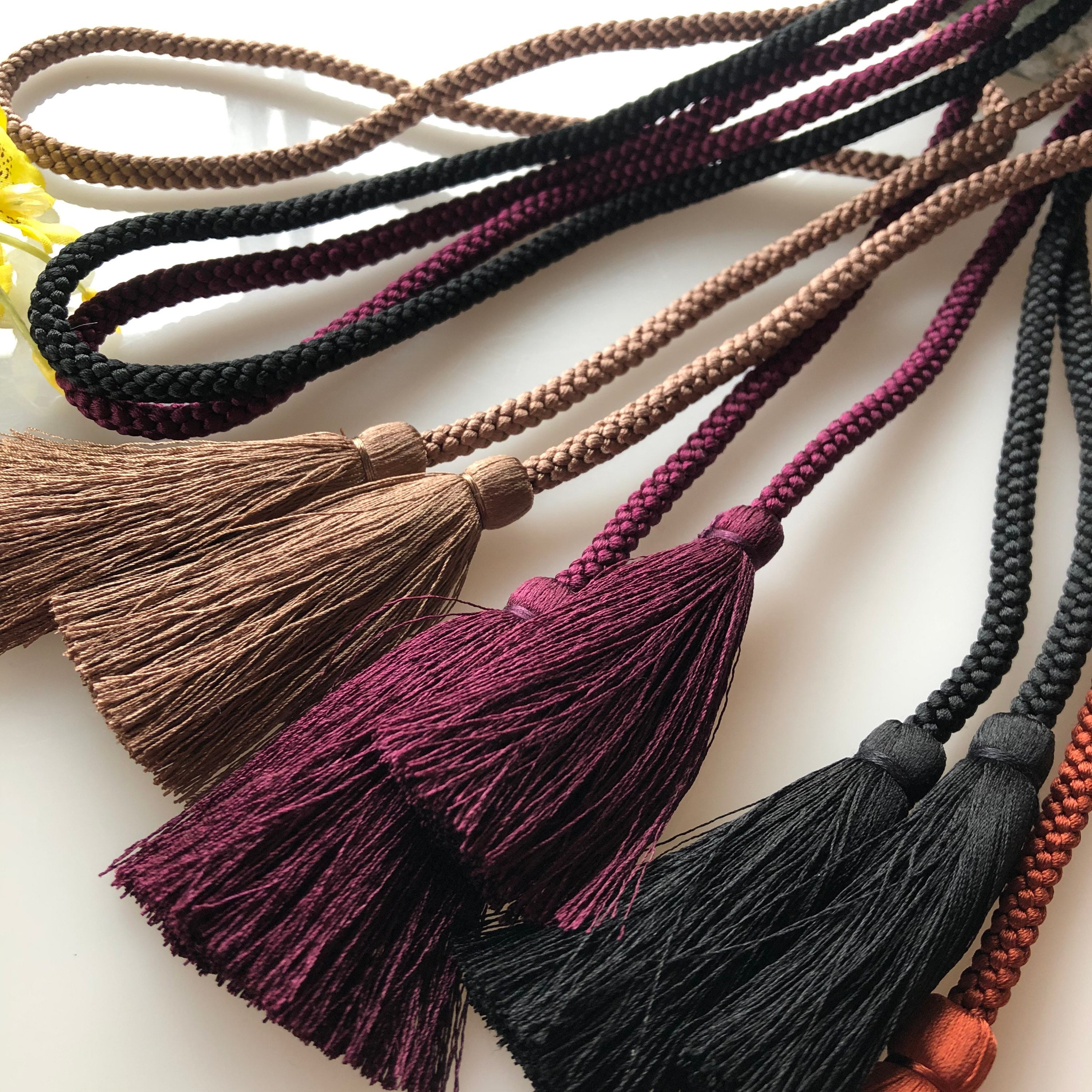 Silk Round Braided Cord Japanese Husahimo Kumihimo 5mm Width With Tassel  End / Made to Order Available 