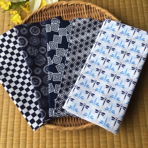 Tenugui set of 5 Japanese printed tenugui towel small traditional pattern blue set J /Cotton 100% / Made in Japan/13inch x 35.5inch
